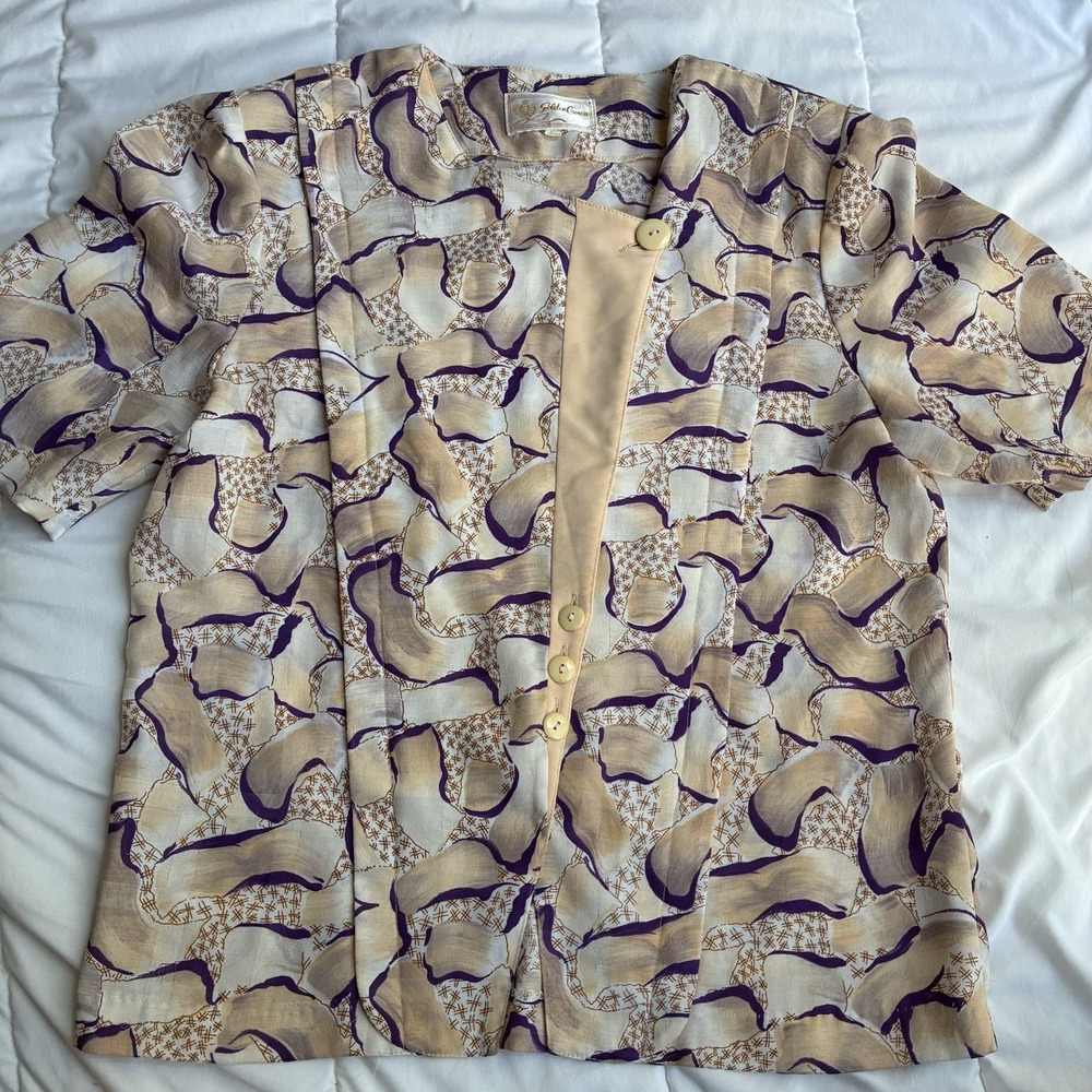 Vintage Abstract Asymmetric Blouse Women Medium Top Art to Wear Office Retro